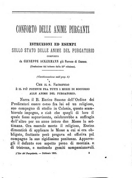 L'eco del Purgatorio pubblicazione mensuale indirizzata al suffragio de' fedeli defunti