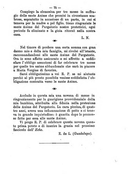 L'eco del Purgatorio pubblicazione mensuale indirizzata al suffragio de' fedeli defunti