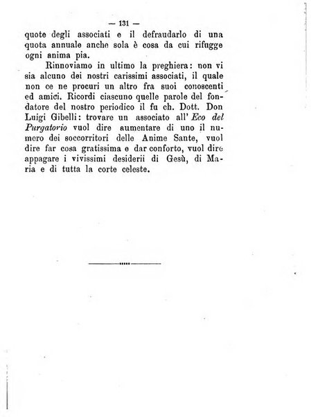 L'eco del Purgatorio pubblicazione mensuale indirizzata al suffragio de' fedeli defunti