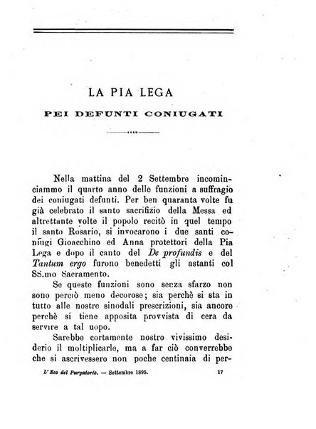 L'eco del Purgatorio pubblicazione mensuale indirizzata al suffragio de' fedeli defunti