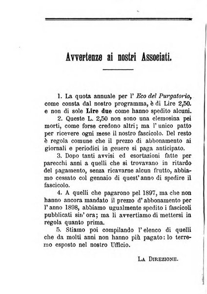 L'eco del Purgatorio pubblicazione mensuale indirizzata al suffragio de' fedeli defunti