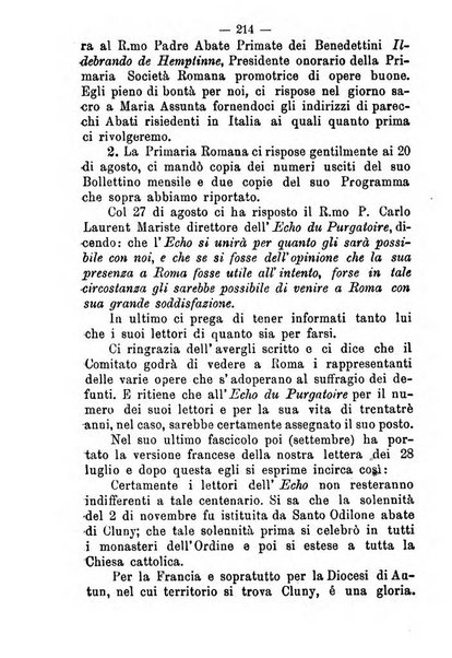 L'eco del Purgatorio pubblicazione mensuale indirizzata al suffragio de' fedeli defunti