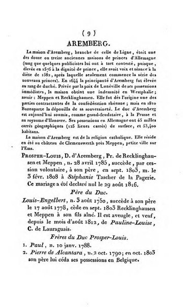 Annuaire généalogique et historique renfermant des détails sur toutes les Maisons Souveraine d'Europe