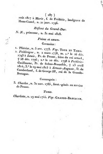 Annuaire généalogique et historique renfermant des détails sur toutes les Maisons Souveraine d'Europe