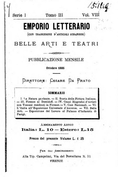 Emporio letterario delle arti e teatro con traduzione di articoli stranieri