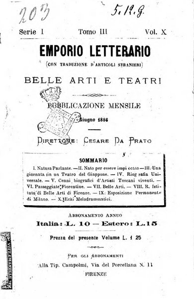 Emporio letterario delle arti e teatro con traduzione di articoli stranieri