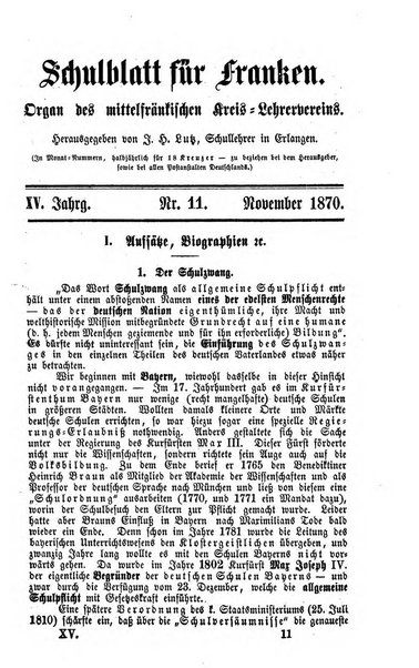 Schulblatt fur Franken Organ des Mittelfrankischen Kreis - Lehrervereins. Hgg. von J. H. Lutz