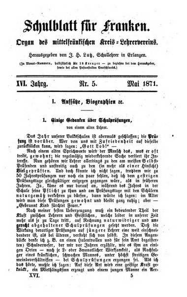 Schulblatt fur Franken Organ des Mittelfrankischen Kreis - Lehrervereins. Hgg. von J. H. Lutz