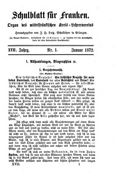 Schulblatt fur Franken Organ des Mittelfrankischen Kreis - Lehrervereins. Hgg. von J. H. Lutz