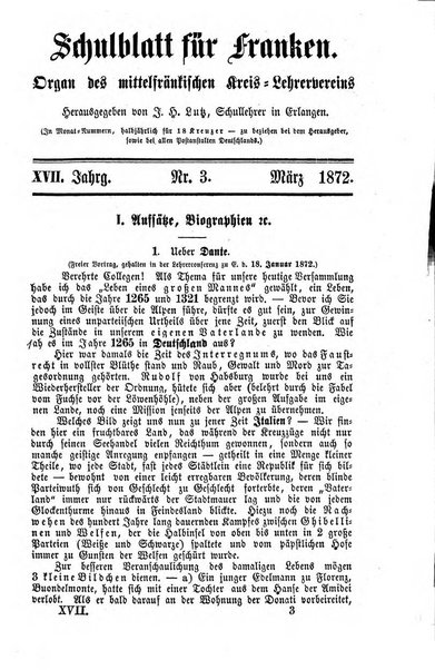 Schulblatt fur Franken Organ des Mittelfrankischen Kreis - Lehrervereins. Hgg. von J. H. Lutz