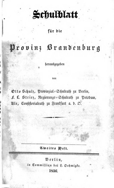 Schulblatt fur die Provinz Brandeburg