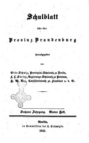 Schulblatt fur die Provinz Brandeburg