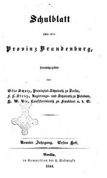 Schulblatt fur die Provinz Brandeburg