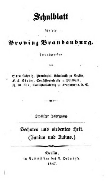 Schulblatt fur die Provinz Brandeburg