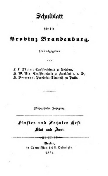 Schulblatt fur die Provinz Brandeburg