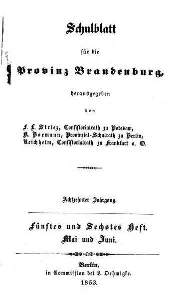 Schulblatt fur die Provinz Brandeburg