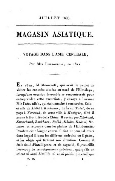 Magasin asiatique, ou Revue géographique et historique de l'Asie centrale et septentrionale