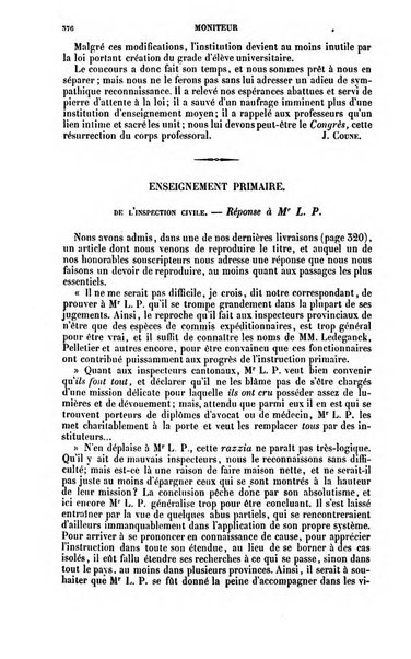 Moniteur de l'enseignement de la littérature et des sciences en Belgique