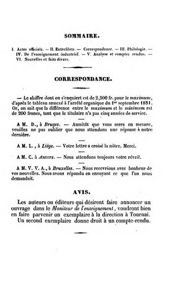 Moniteur de l'enseignement de la littérature et des sciences en Belgique