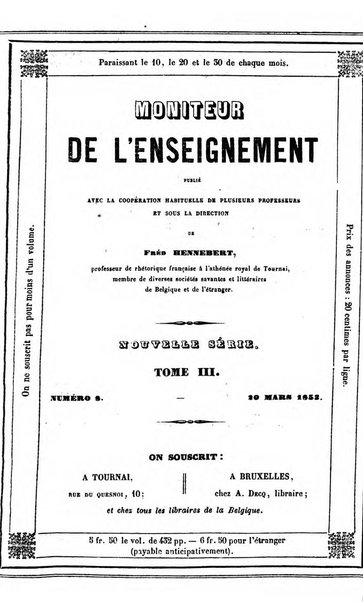 Moniteur de l'enseignement de la littérature et des sciences en Belgique