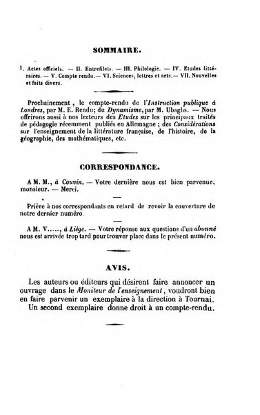 Moniteur de l'enseignement de la littérature et des sciences en Belgique