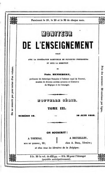 Moniteur de l'enseignement de la littérature et des sciences en Belgique