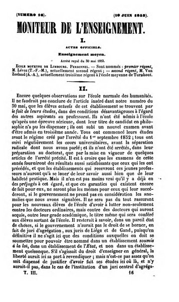 Moniteur de l'enseignement de la littérature et des sciences en Belgique