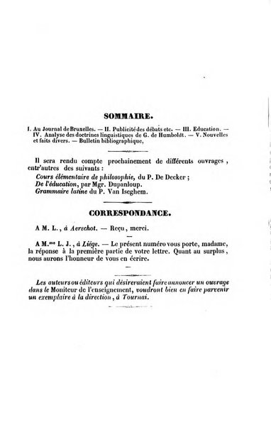 Moniteur de l'enseignement de la littérature et des sciences en Belgique