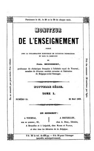 Moniteur de l'enseignement de la littérature et des sciences en Belgique