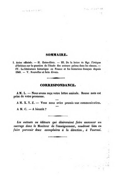 Moniteur de l'enseignement de la littérature et des sciences en Belgique