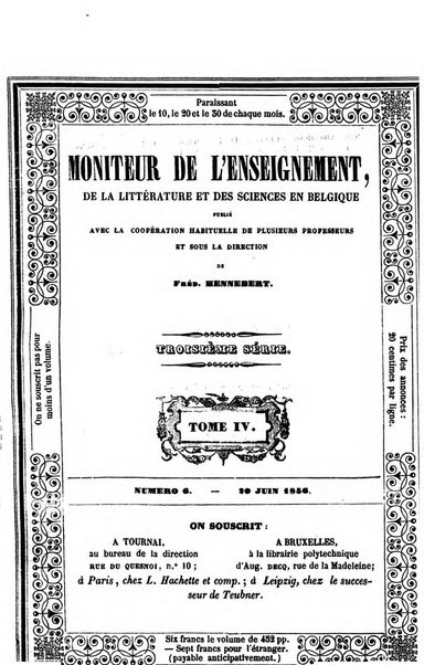 Moniteur de l'enseignement de la littérature et des sciences en Belgique