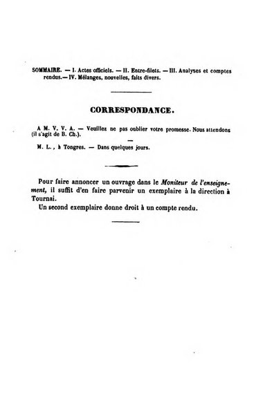 Moniteur de l'enseignement de la littérature et des sciences en Belgique