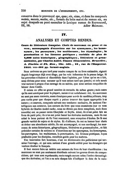 Moniteur de l'enseignement de la littérature et des sciences en Belgique