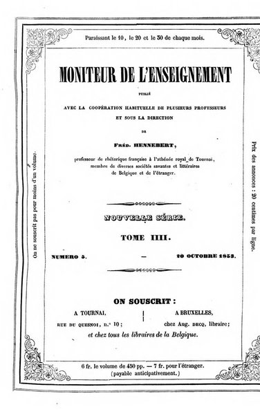 Moniteur de l'enseignement de la littérature et des sciences en Belgique