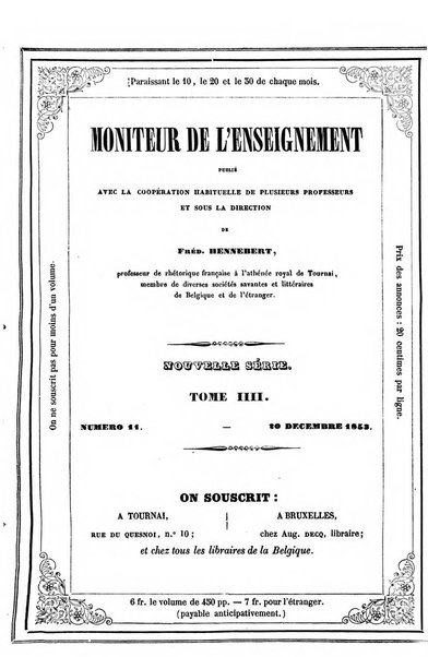 Moniteur de l'enseignement de la littérature et des sciences en Belgique