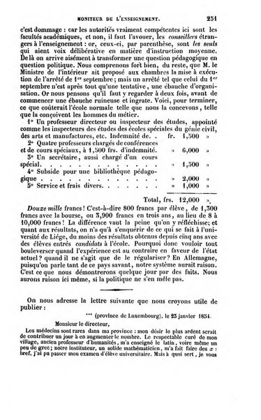 Moniteur de l'enseignement de la littérature et des sciences en Belgique