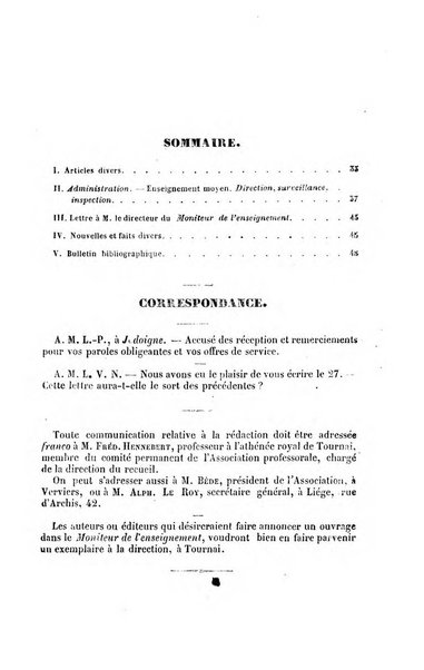 Moniteur de l'enseignement de la littérature et des sciences en Belgique