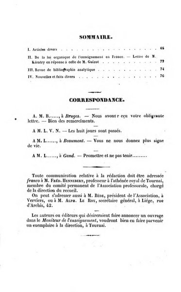 Moniteur de l'enseignement de la littérature et des sciences en Belgique