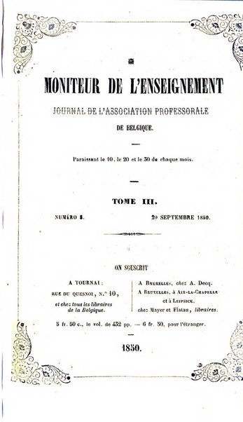 Moniteur de l'enseignement de la littérature et des sciences en Belgique