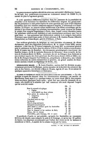 Moniteur de l'enseignement de la littérature et des sciences en Belgique