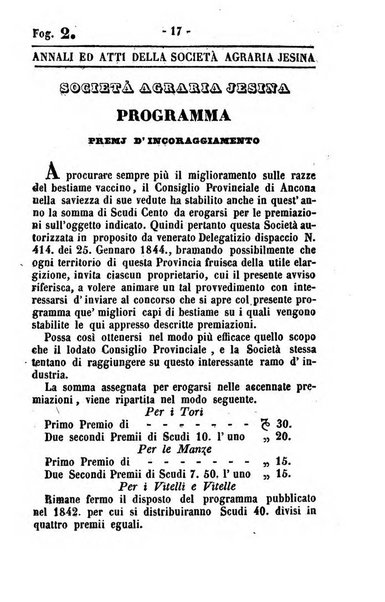 Società di Agricoltura Jesina. Annali ed Atti