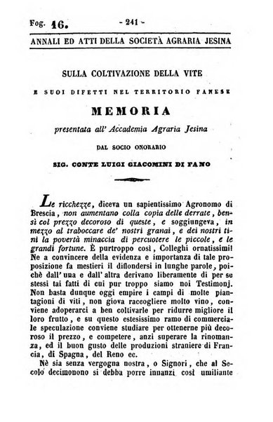 Società di Agricoltura Jesina. Annali ed Atti