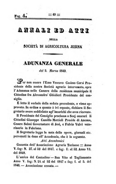 Società di Agricoltura Jesina. Annali ed Atti