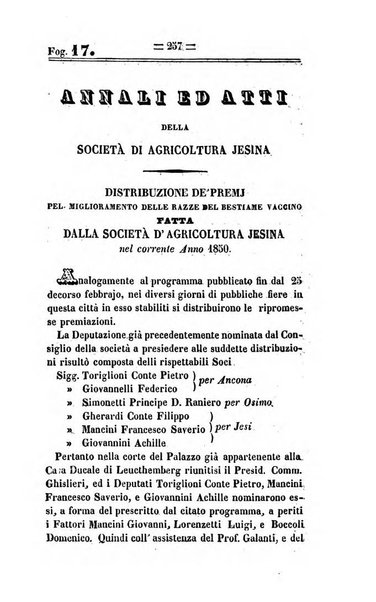 Società di Agricoltura Jesina. Annali ed Atti