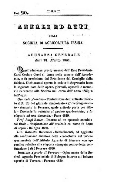 Società di Agricoltura Jesina. Annali ed Atti