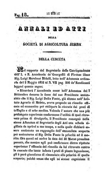 Società di Agricoltura Jesina. Annali ed Atti