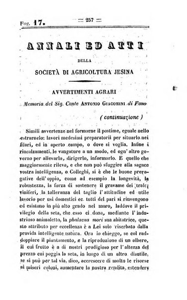 Società di Agricoltura Jesina. Annali ed Atti