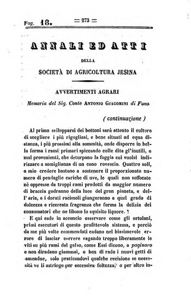 Società di Agricoltura Jesina. Annali ed Atti