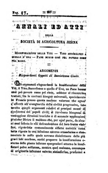 Società di Agricoltura Jesina. Annali ed Atti