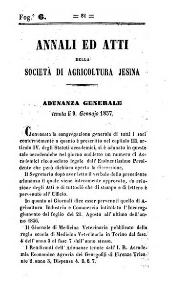 Società di Agricoltura Jesina. Annali ed Atti